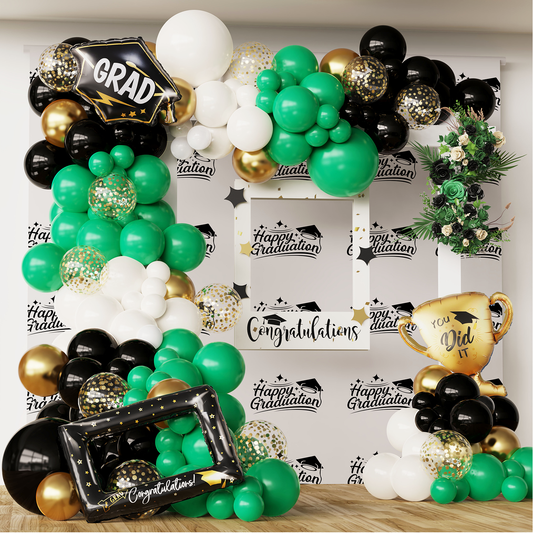 144Pcs Green Black White Balloon Arch Kit with Metallic Gold for Red and Black Birthday Party Decorations Graduation Party Birthday Party