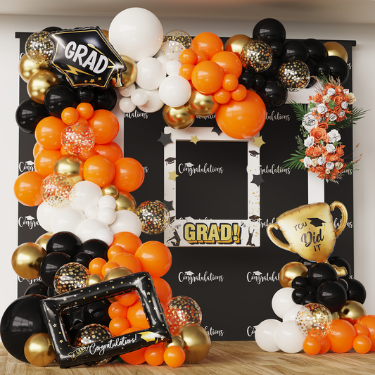 Orange Black White Balloon Arch Kit 143Pcs with Gold Confetti Balloon for Orange and Black Birthday Party Decorations Graduation Party Birthday Party