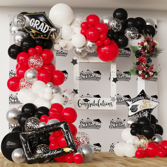 Red Black White Balloon Arch Kit 139Pcs with Sliver Confetti for Red and Black Birthday Party Decorations Graduation Party Birthday Party